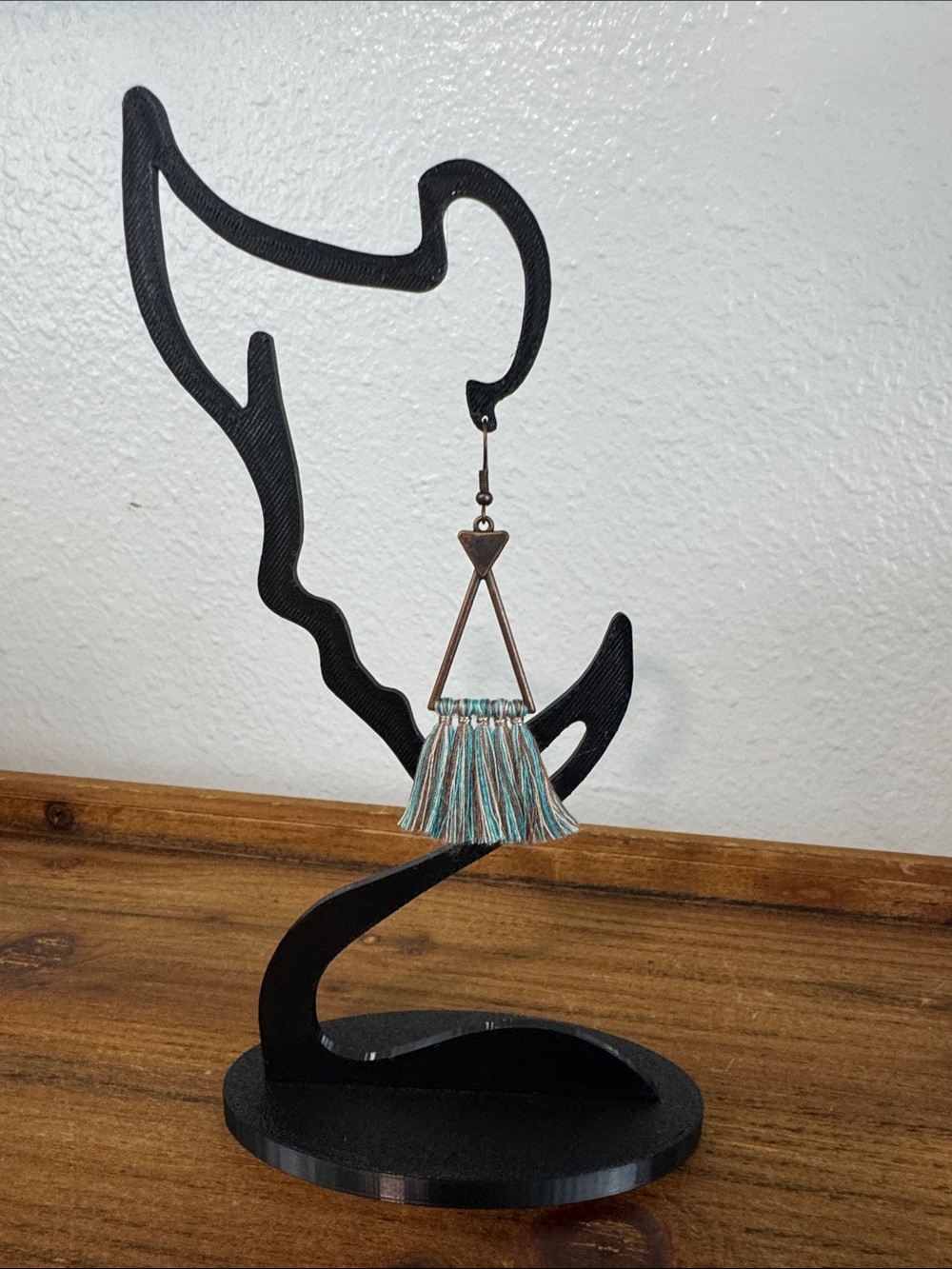 Boho Tassel Triangle Drop Earrings in Teal & Copper